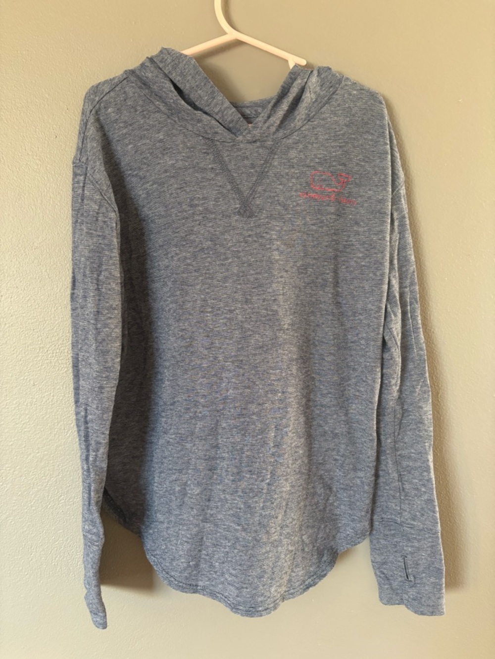 Vineyard Vines Heather Gray Long Sleeve Hooded Tee with Pink Logo